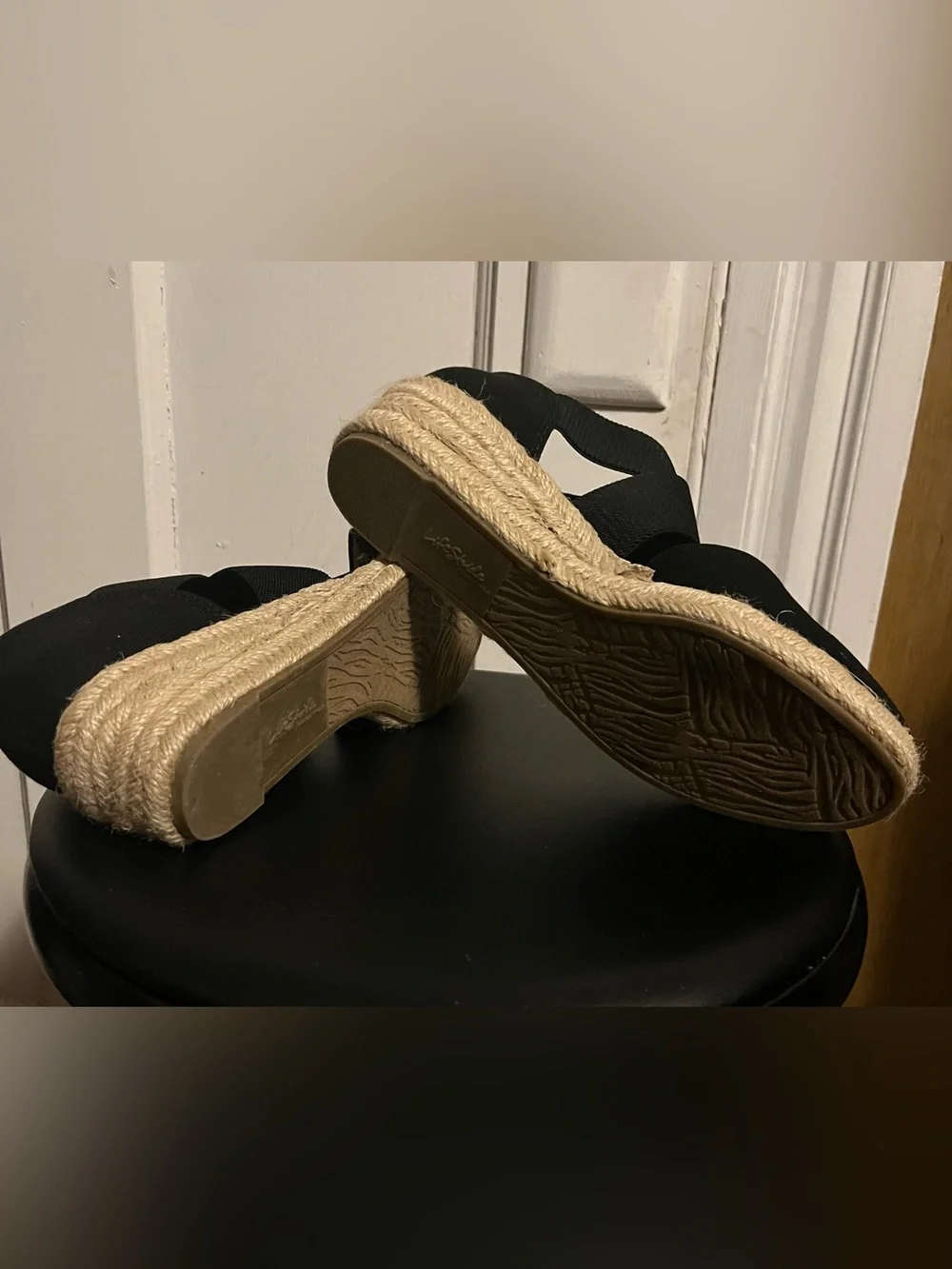 New Life Stride Black Espadrille Wedge Sandals